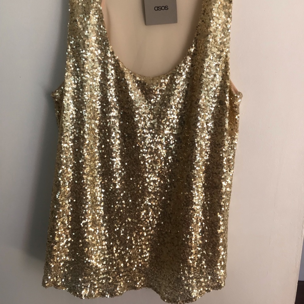 NWT Asos sequins gold tank top size 14